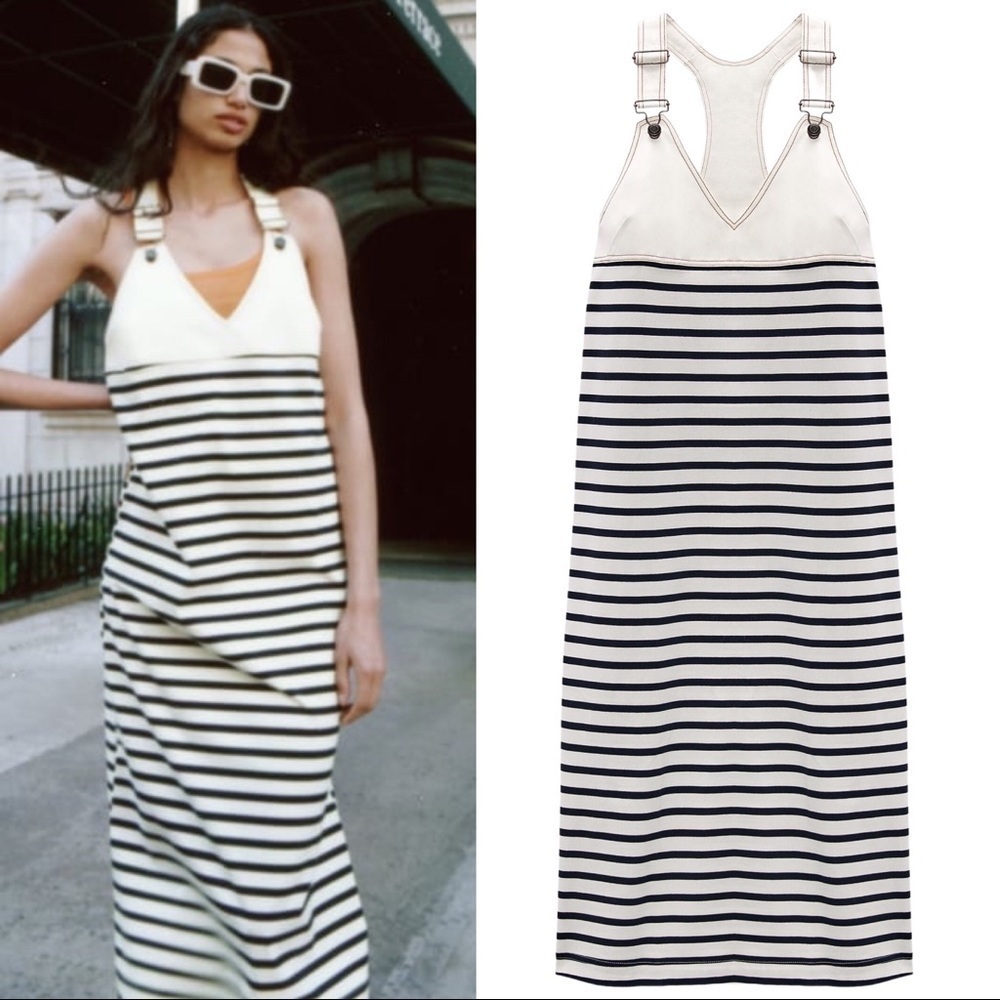 New! Zara Pinafore Jumper Overalls Denim Cotton Midi Maxi Dress